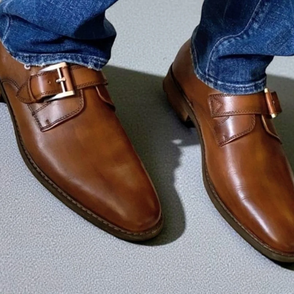 JOSEPH ABBOUD LEATHER SHOES Monk Strap BUCKLE Size 8.5 New